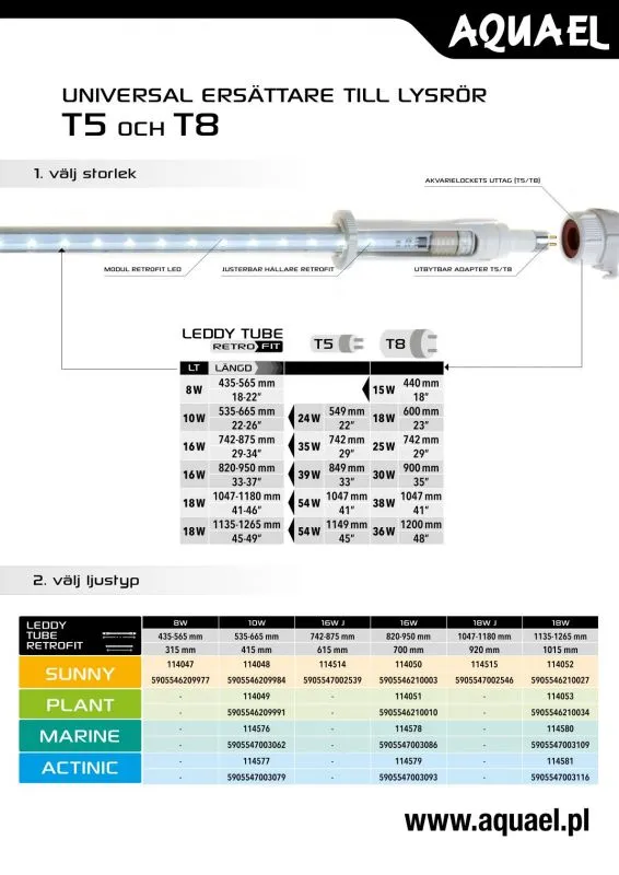 AquaEl Leddy Tube ACTINIC 10 W 53,5-66,5 cm